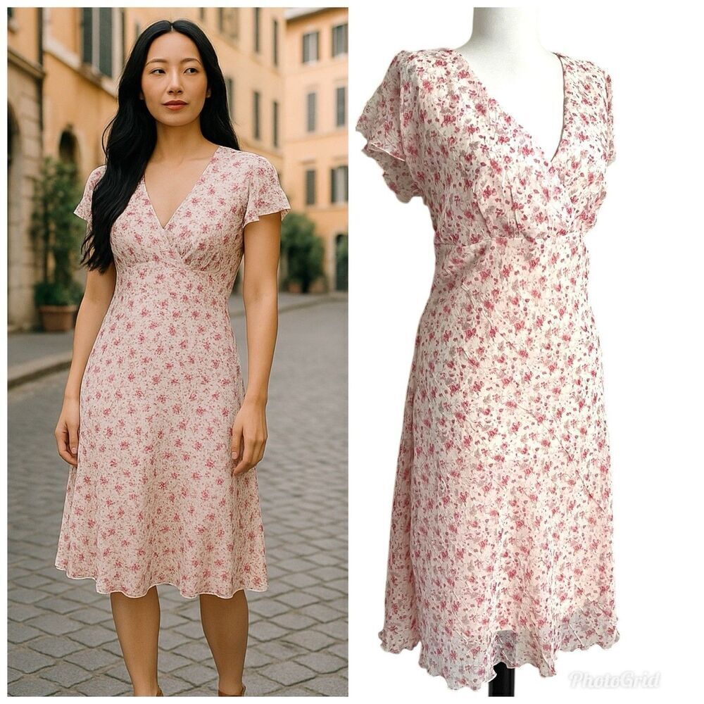 vintage DBY Babydoll Y2K Ditsy Floral Dress L Pink